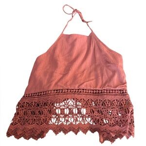 American Eagle Outfitters Halter Top Small Crochet Hem Open Tie‎ Back Boho